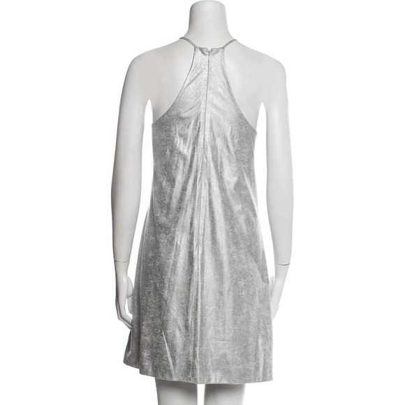 H Halston Metallic Crackle Silver High Neck Halter Mini Cocktail Dress EUC Sz 6 - Picture 4 of 12